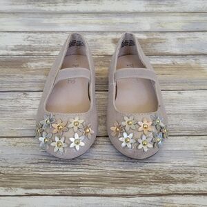 Children's Place Toddler Mary Jane Ballet Flats w/ Flowers Size 5 Gold Shimmer